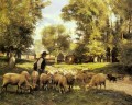 Ein Schäfer und seine Herde Leben Bauernhof Realismus Julien Dupre
